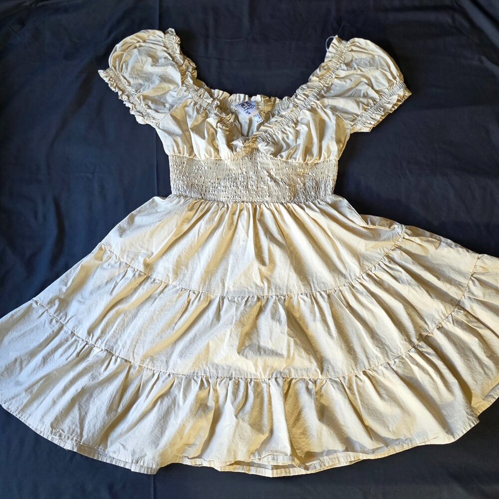 Princess Polly Daniela Mini Dress Beige Cream Size 4 100% Cotton PRE-OWNED